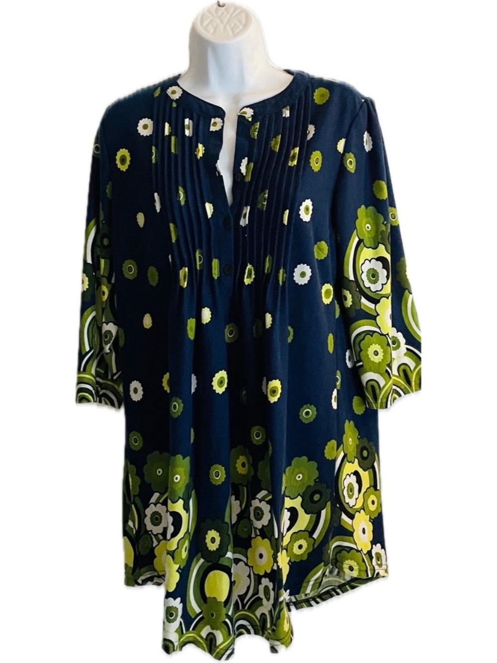 Reborn Navy Tunic with Green and White Floral Border